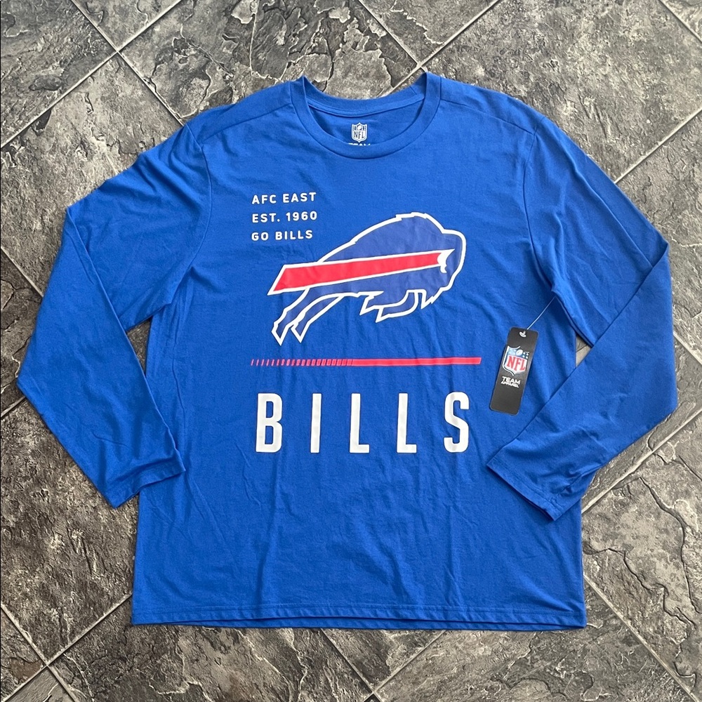 ⭐️NWT NFL BUFFALO BILLS Blue Long Sleeve Sporty Athletic Football Fan Tee